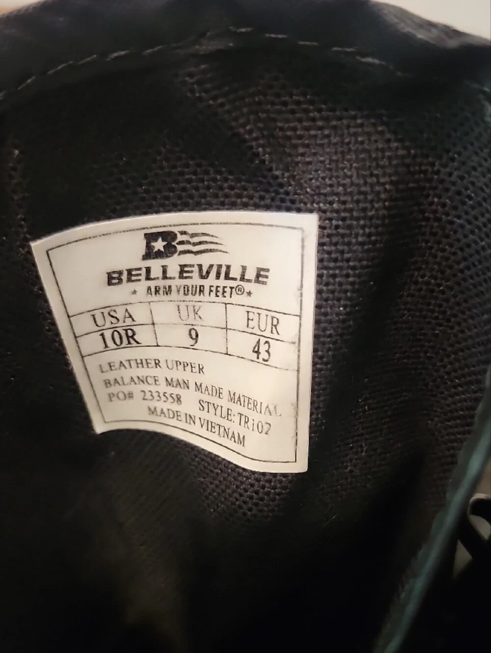 Belleville Men's Size 10R Black Quick-drying Tactical Lace-Up Boots